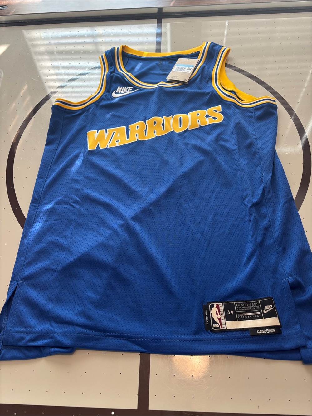 Nike Blue and Yellow Warriors Basketball Jersey - Team Logo